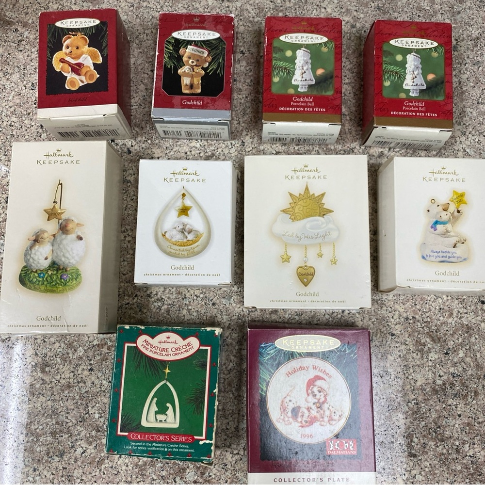 Hallmark Christmas Ornaments Lot Of 10 Godchild 90’s-2000’s Angels Bears Others